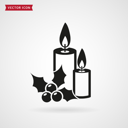 Candles with holly. Vector icon isolated on white background. Christmas symbol.のイラスト素材