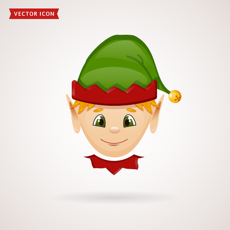 Elf face. Colorful vector icon isolated on white background. Traditional Christmas symbol.のイラスト素材
