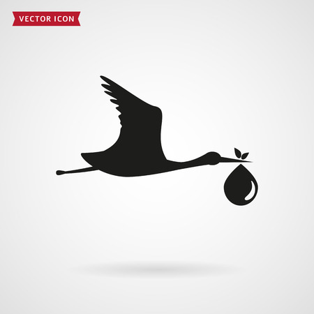 The stork brings the baby. Icon isolated on white background. Child birth concept. Vector illustration.のイラスト素材