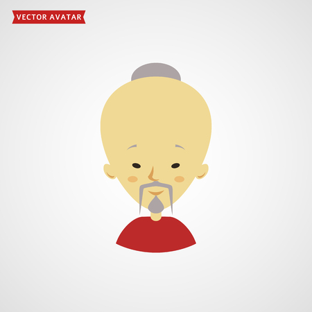 Face of chinese old man. Flat avatar isolated on white background. Vector icon.のイラスト素材