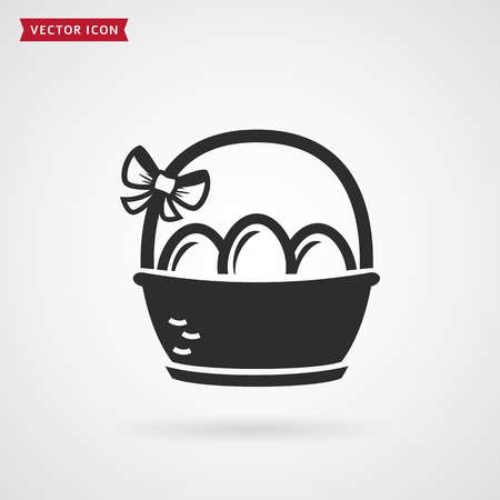 Basket with eggs. Easter icon isolated on white background. Vector illustration.のイラスト素材