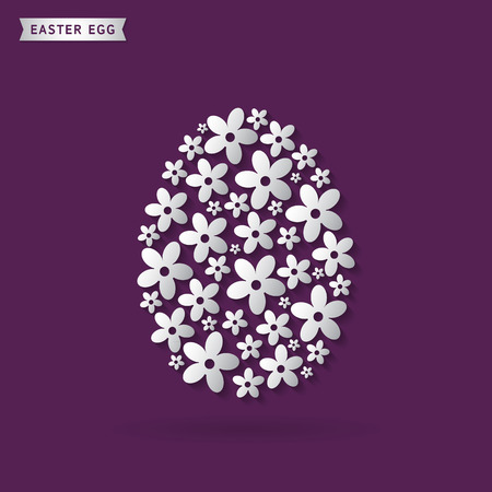 Easter egg made from white flowers. Flat design element on purple background. Vector card.のイラスト素材