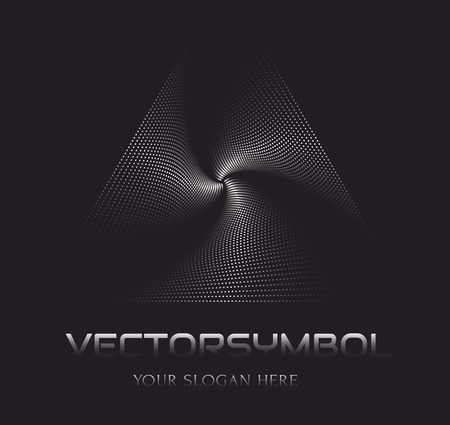 Vector optical illusion. Abstract symbol in the shape of swirling triangles made from dots. Vector design element on black background.のイラスト素材