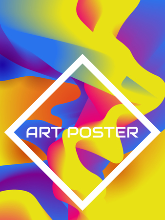 Colorful poster with abstract fluid background and white frame. Vector template.のイラスト素材