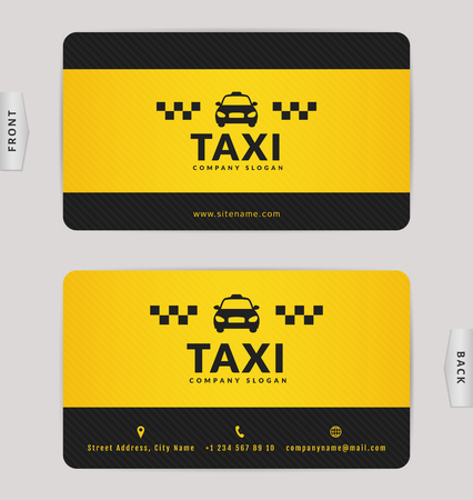 Business card design in black and yellow colors. Stylish vector template for taxi company.のイラスト素材