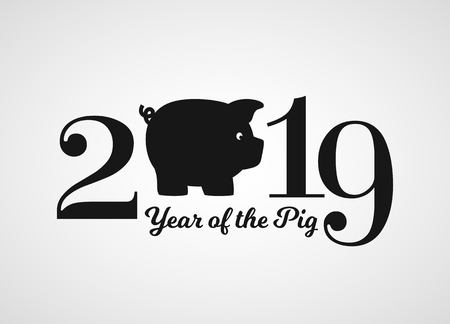 2019 number for New Year greeting cards or banners. Black inscription in white background for Year of the Pig. Vector illustration.のイラスト素材