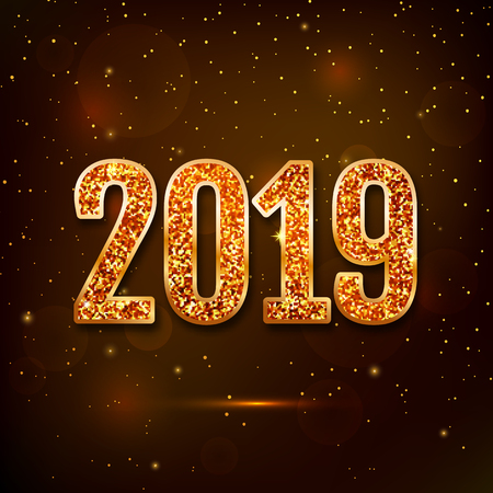 New Year 2019 greeting card. Vector illustration with glittering number 2019.のイラスト素材