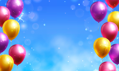 Vector background with colorful balloons and copy space for birthday congratulation or party invitation. Holiday banner.のイラスト素材