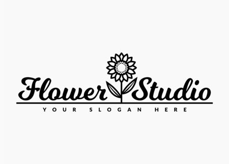 Flower studio. Vector sunflower emblem isolated on a white background.のイラスト素材