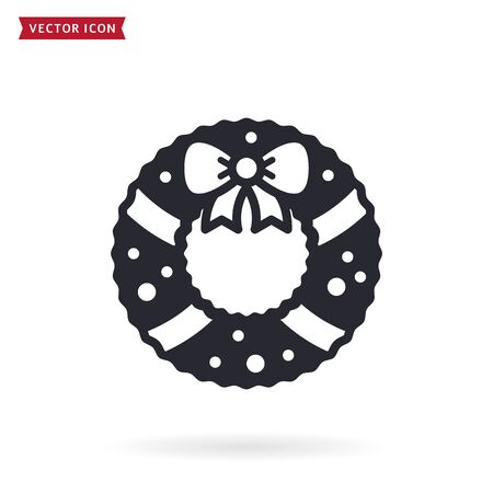 Christmas wreath icon. Black symbol isolated on white background. Vector illustration for Xmas or New Year design.のイラスト素材
