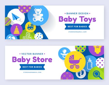 Baby banners. Vector web templates. Horizontal labels set for kids stores or online shopping offers.のイラスト素材