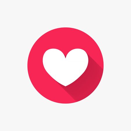 Heart flat icon. Vector symbol for love, wedding, Valentine's day or other romantic design. Modern circle sign with long shadow for social media or apps. Like concept. Vector illustration.のイラスト素材