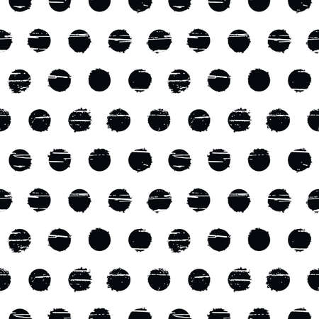 Polka dot seamless pattern. Black circles with grunge texture on a white background. Vector design.のイラスト素材