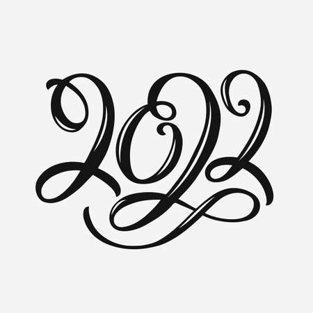 2022 lettering. Handwritten figures isolated on white background. Calligraphy script for New Year greeting card, calendar or graduation banner. Vector typography design. Hand drawn number illustrationのイラスト素材