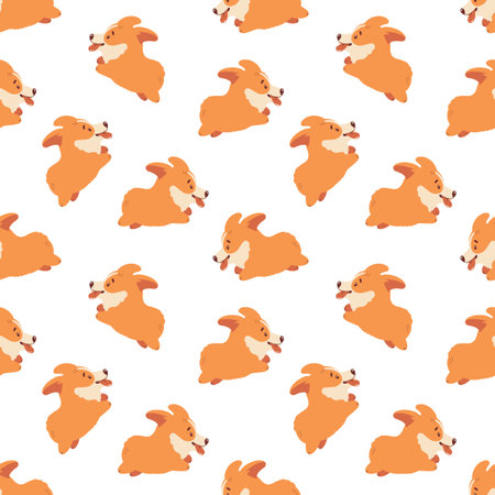 Corgi seamless pattern. Cute and happy running welsh corgi puppies. funny dog character. vector background.のイラスト素材