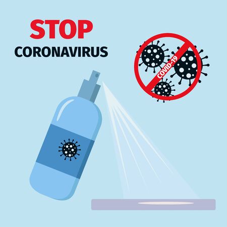 Coronavirus prevention. Disinfection concept. Stop covid-19 pandemic. Vector illustration for poster, banner, flyer in flat style.のイラスト素材