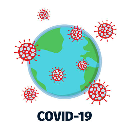 Coronavirus global pandemic. Earth infected with virus concept. Vector illustration in flat style. Design for posterm banner.のイラスト素材