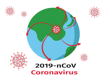 Coronavirus pandemic concept. Earth infected with covid-19. Vector illustration.のイラスト素材