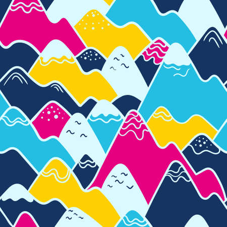 Seamless vector pattern with colorful mountains. Background design for banner, wrapping. Vector illustration for print, textile.のイラスト素材