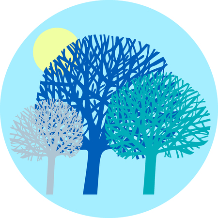 Tree trees in circle and the moon. Silhouettes.のイラスト素材