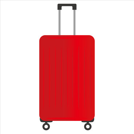 Red suitcase on wheels icon, vector, illustration, symbolのイラスト素材