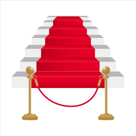Red carpet on stairs with railing vector, illustration, symbolのイラスト素材