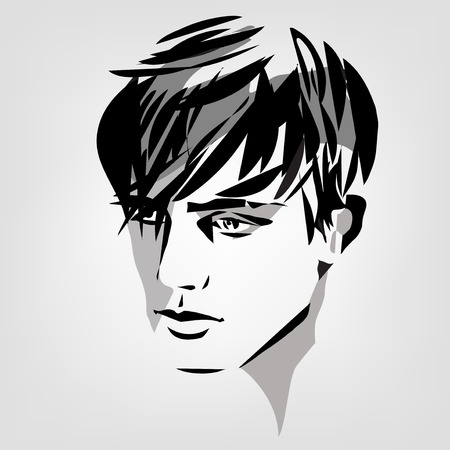 vector monochrome portrait of young manのイラスト素材