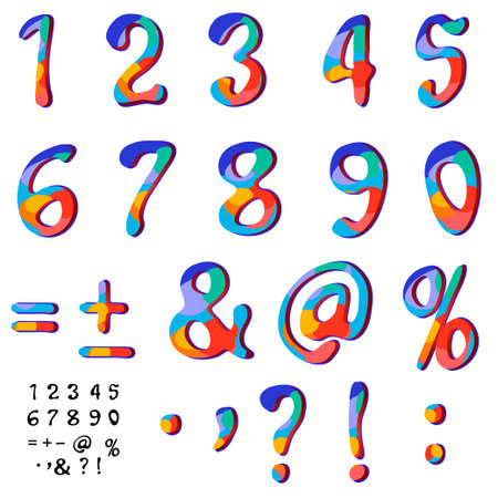 vector set of handwritten numbers and symbols on a white background.  For party poster, greeting...