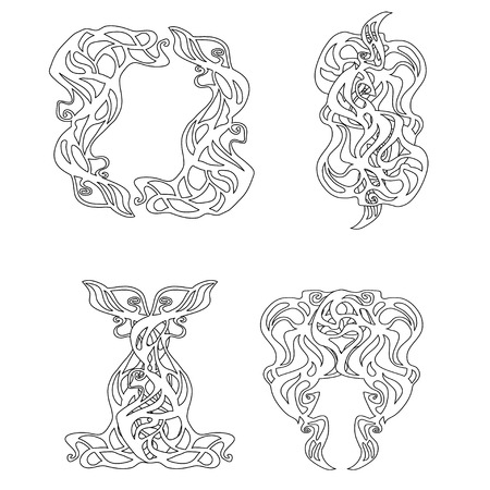 Vector set of decorative frames in Art Nouveau style. Perfect cards for any other kind of design, birthday and other holiday.のイラスト素材