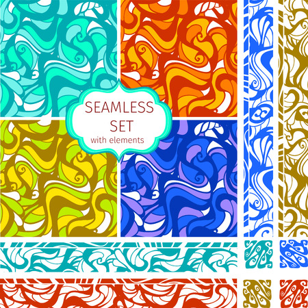 set of seamless abstract patterns with additional elements and canvas. Can be used in the weaving industryのイラスト素材