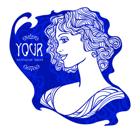 Art Nouveau styled of pretty young woman in profile view for barbershop, cosmetics store or beauty salon. Vector illustration.のイラスト素材