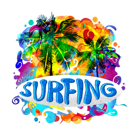 Handwriting SURFING inscription on a surfboardのイラスト素材