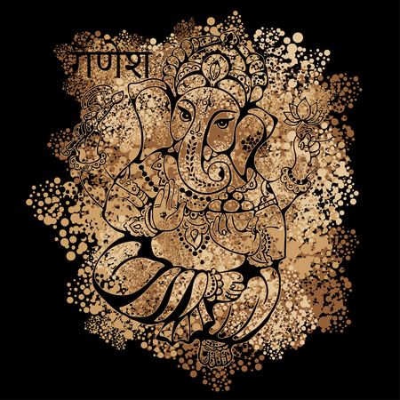 vector isolated image of Hindu lord Ganesh. Ganesh Puja. Ganesh Chaturthi. It is used for postcards, prints, textiles, tattoo.のイラスト素材
