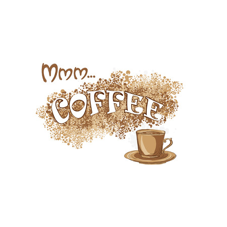 coffee background for coffee menu with a cup, coffee pot and coffee crumbles. it is suitable for shop, cafe, restaurantのイラスト素材
