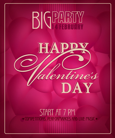 Poster and invitation Valentine's Day Party in retro style. Vector illustrationのイラスト素材