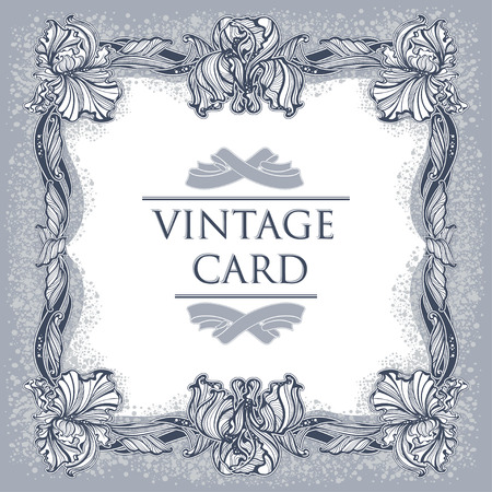 exquisite vintage card or invitation with irisesのイラスト素材