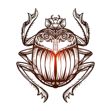 Isolated vector tattoo image black Scarab beetleon a  white background. Carabaeus sacer. The ancient spiritual symbol of Egypt, God Khepriのイラスト素材