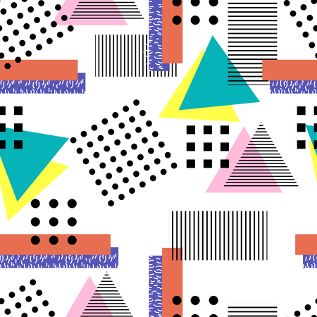 Memphis  style. Seamless geometric vintage seamless pattern in Retro 80s or 90s. Can be used in the textile fabric, paper print, web design. Vector illustration.のイラスト素材