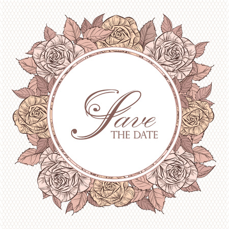 Elegant ornate frame with roses in vintage style. It can be used for weddings, birthdays, invitationsのイラスト素材
