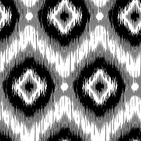 Seamless  Ikat Pattern. Abstract black and white background for textile design, wallpaper, surface textures.  Boho style.のイラスト素材