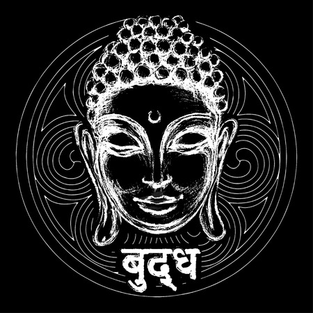 sketch head Smiling Buddha in meditation and nirvana in a state of Zenのイラスト素材