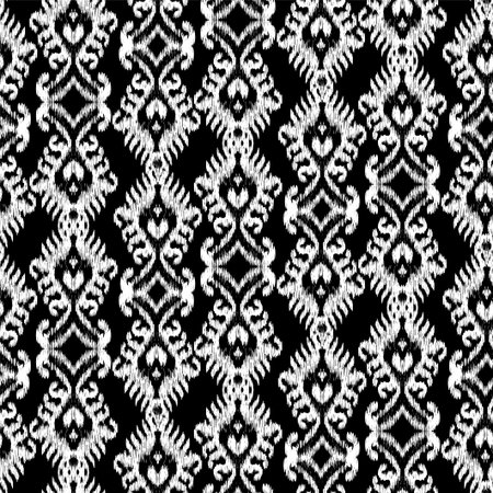 Seamless Ikat Pattern. Abstract black and white background for textile design, wallpaper, surface texturesのイラスト素材