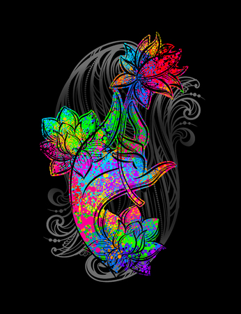 Buddha hand holding a lotus as a symbol of purity, spirituality and enlightenment. Hand drawn vector isolated tattooのイラスト素材