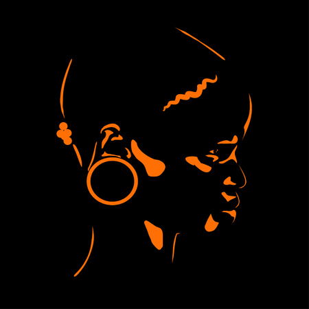 stylized portrait of an African woman in a profile on a black backgroundのイラスト素材