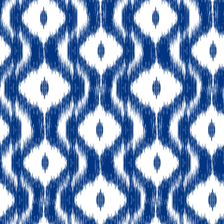 Seamless pattern Tribal Art Ikat Ogee in traditional classic blue and white colors. Boho style.のイラスト素材