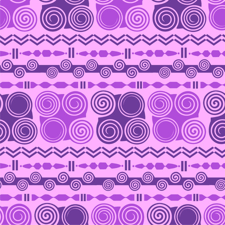 Ethnic boho seamless pattern. Tribal art print of curly swirly, lines and triangles. Vector background.のイラスト素材