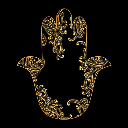 Hand drawn Ornate amulet Hamsa Hand of Fatima. Ethnic amulet common in Indian, Arabic and Jewish cultures.のイラスト素材