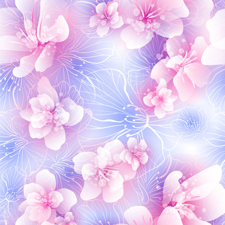 cherry blossom festival Hanami - seamless background with flowers of Sakuraのイラスト素材