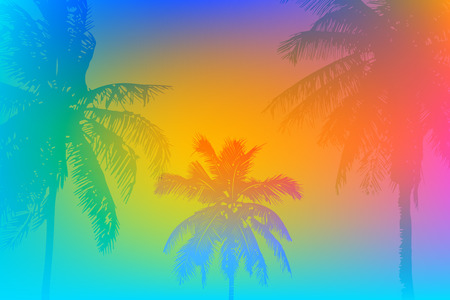 Tropical sunset or tropical sunrise on palm beach, can be used for a poster,web or printing on fabricのイラスト素材