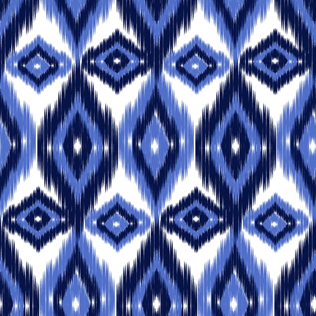 Blue Ikat Ogee Seamless Background Pattern. Abstract background for textile design, wallpaper, surface texturesのイラスト素材